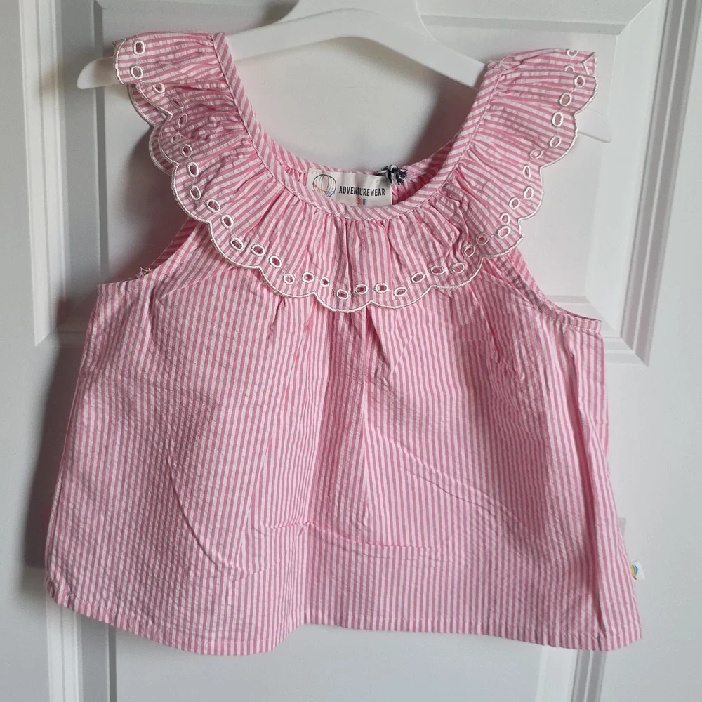 Adventurewear360 Pink Seersucker And Ruffled Lace Outfit Kids Size 5 NWT - Picture 2 of 9
